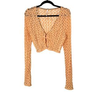 Free People Peach Crochet Long-Sleeve Cardigan